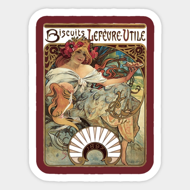 Vintage Alphonse Mucha Sticker by MasterpieceCafe